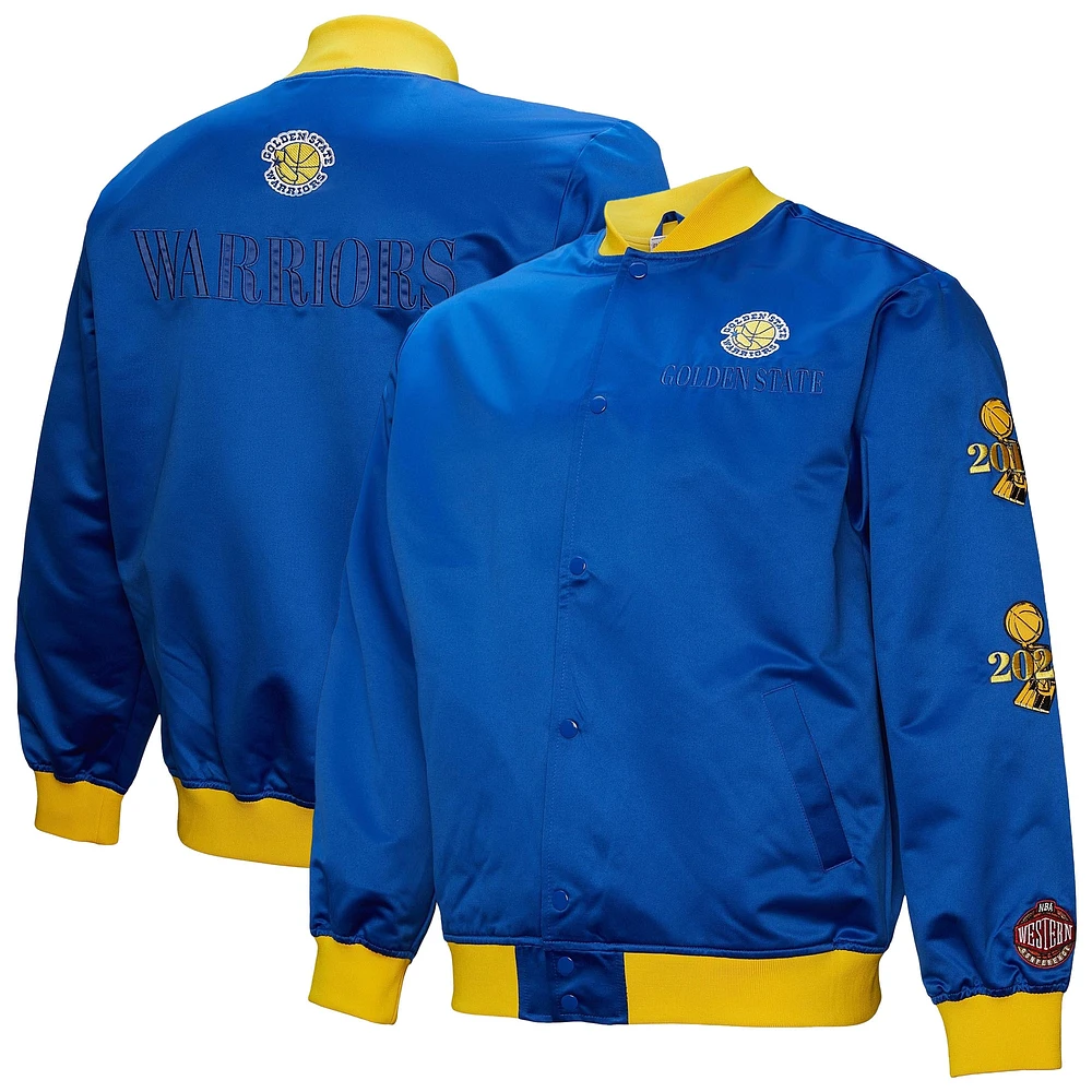 Veste à boutons-pression en satin léger Mitchell & Ness Royal Golden State Warriors Hardwood Classics Team OG 3.0 pour homme