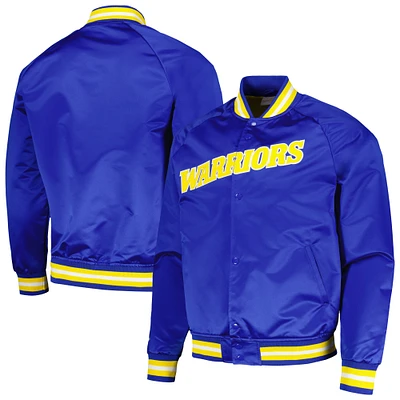 Veste à bouton-pression intégrale raglan avec logo Mitchell & Ness Royal Golden State Warriors Hardwood Classics pour hommes