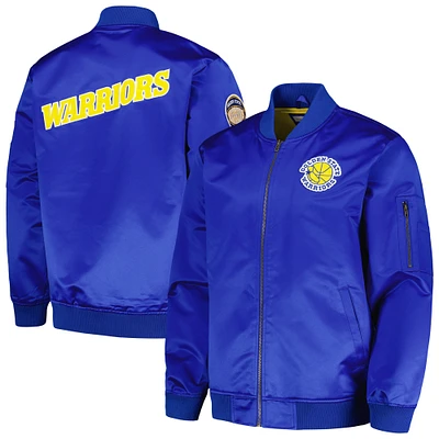 Blouson aviateur entièrement zippé avec logo vintage Mitchell & Ness Royal Golden State Warriors Hardwood Classics pour hommes