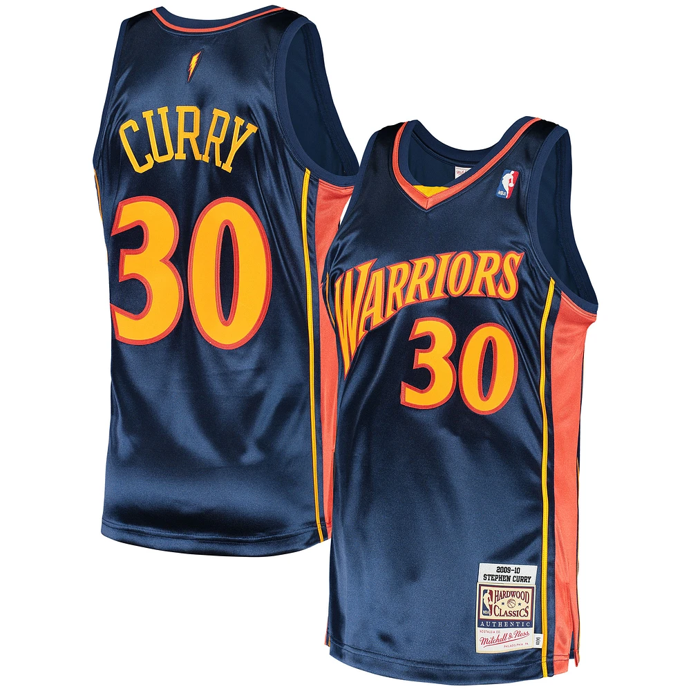 Maillot authentique Mitchell & Ness Stephen Curry bleu marine Golden State Warriors 2009/10 Hardwood Classics pour homme