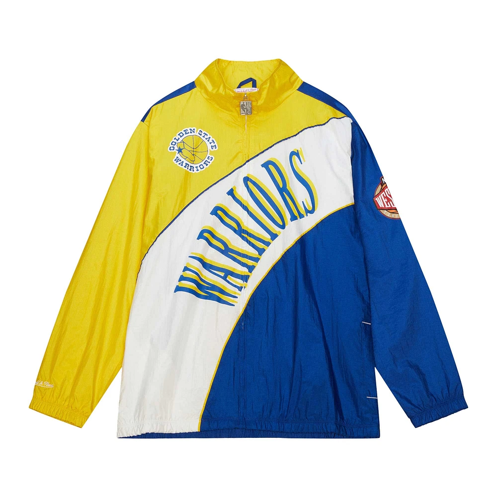 Veste coupe-vent à fermeture éclair intégrale pour hommes Mitchell & Ness blanc Golden State Warriors Hardwood Classics arquée rétro doublée