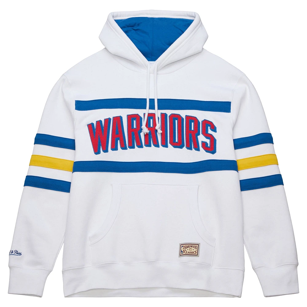 Men's Mitchell & Ness White Golden State Warriors Hardwood Classics Nights Head Coach Pullover Hoodie