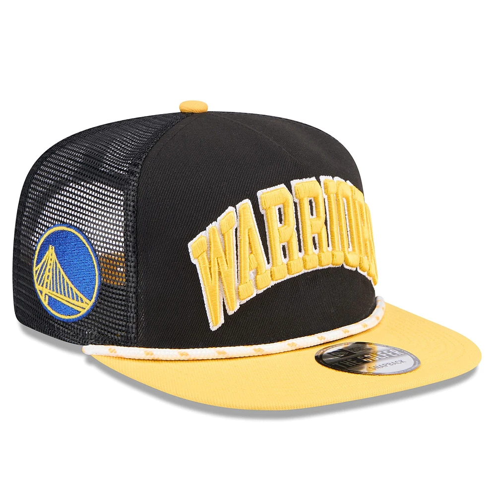 Casquette Snapback Golden State Warriors Throwback Team Arch Golfer New Era pour homme, noir/or