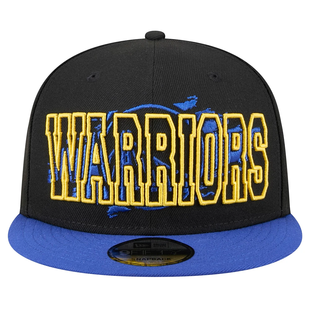 Men's New Era Black/Royal Golden State Warriors Sport Night Splatter 2-Tone 9FIFTY Snapback Hat