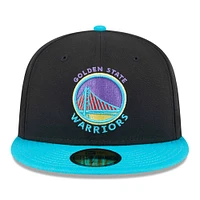 Men's New Era Black/Turquoise Golden State Warriors Arcade Scheme 59FIFTY Fitted Hat