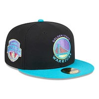 Men's New Era Black/Turquoise Golden State Warriors Arcade Scheme 59FIFTY Fitted Hat