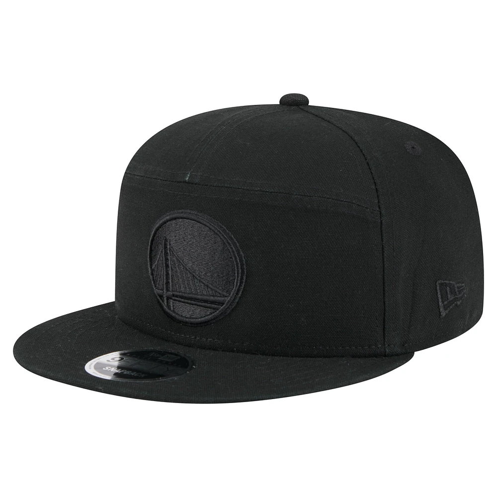 Men's New Era Black Golden State Warriors Adventure Canvas Split Panel 9FIFTY Snapback Hat