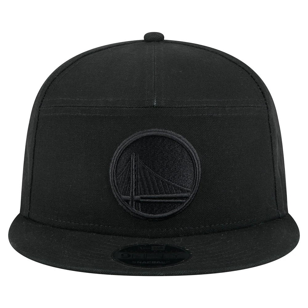 Men's New Era Black Golden State Warriors Adventure Canvas Split Panel 9FIFTY Snapback Hat