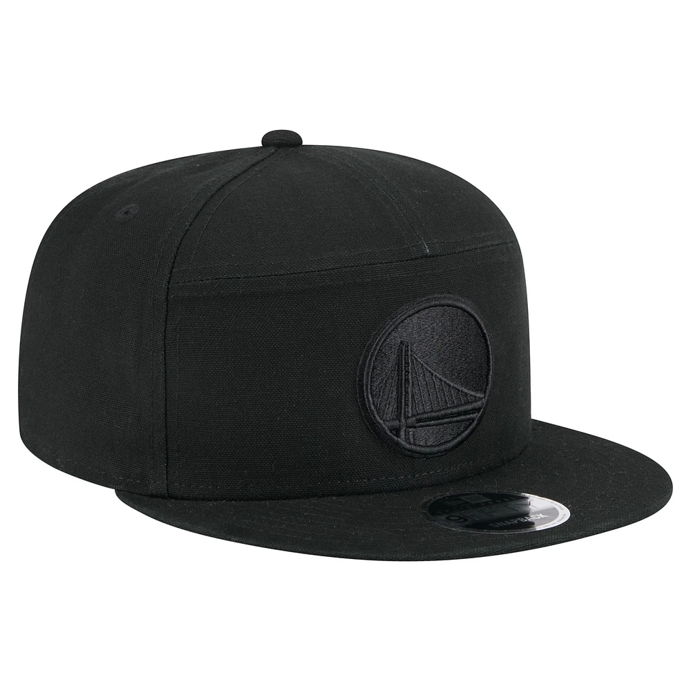 Men's New Era Black Golden State Warriors Adventure Canvas Split Panel 9FIFTY Snapback Hat