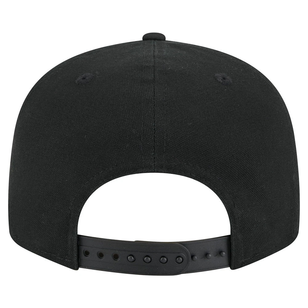 Men's New Era Black Golden State Warriors Adventure Canvas Split Panel 9FIFTY Snapback Hat