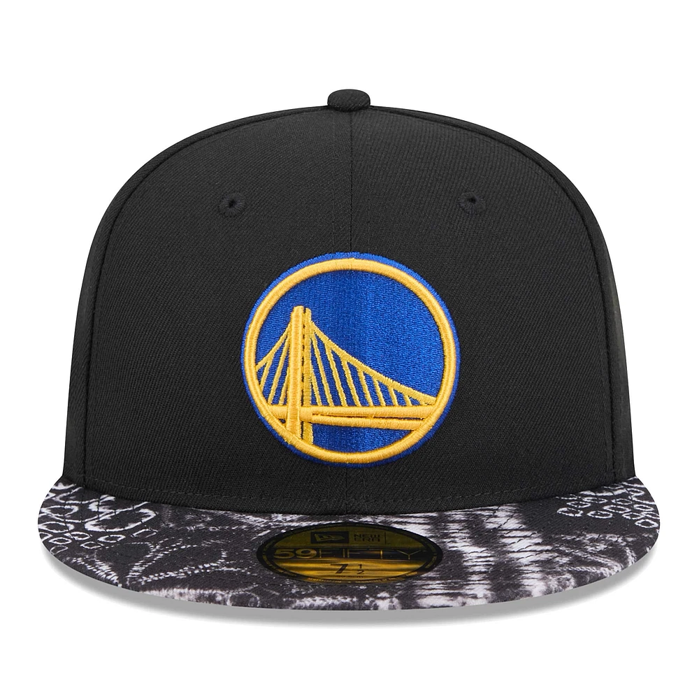 Men's New Era Black Golden State Warriors Coral Reef Visor 59FIFTY Fitted Hat