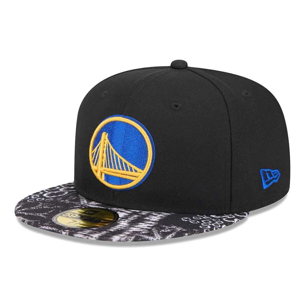 Casquette ajustée 59FIFTY à visière corail Golden State Warriors New Era noire pour homme