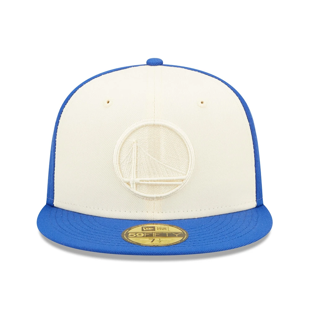 Men's New Era Cream/Royal Golden State Warriors Cork Two-Tone 59FIFTY - Fitted Hat