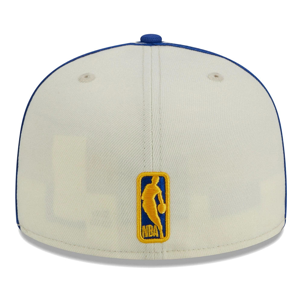 Men's New Era Cream/Royal Golden State Warriors Piping 2-Tone 59FIFTY Fitted Hat