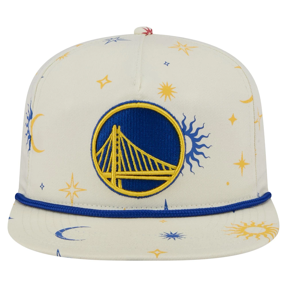Men's New Era Cream Golden State Warriors Lunar Golfer Snapback Hat
