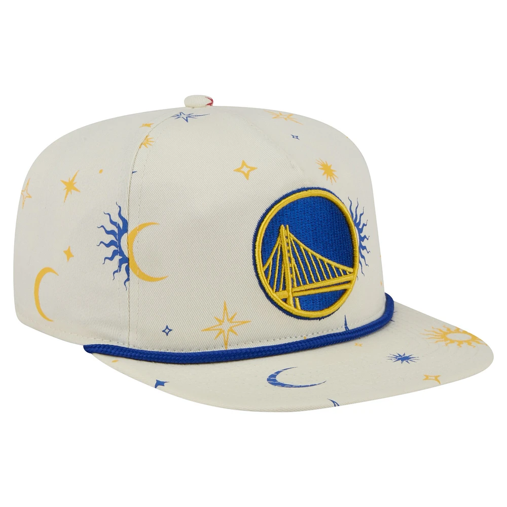 Men's New Era Cream Golden State Warriors Lunar Golfer Snapback Hat