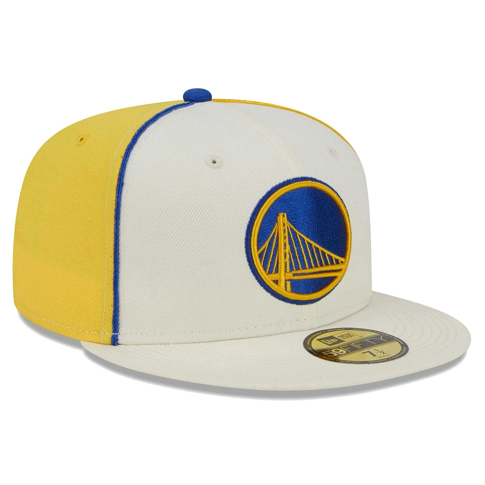 Men's New Era Cream Golden State Warriors Piped Pop Panel 59FIFTY Fitted Hat