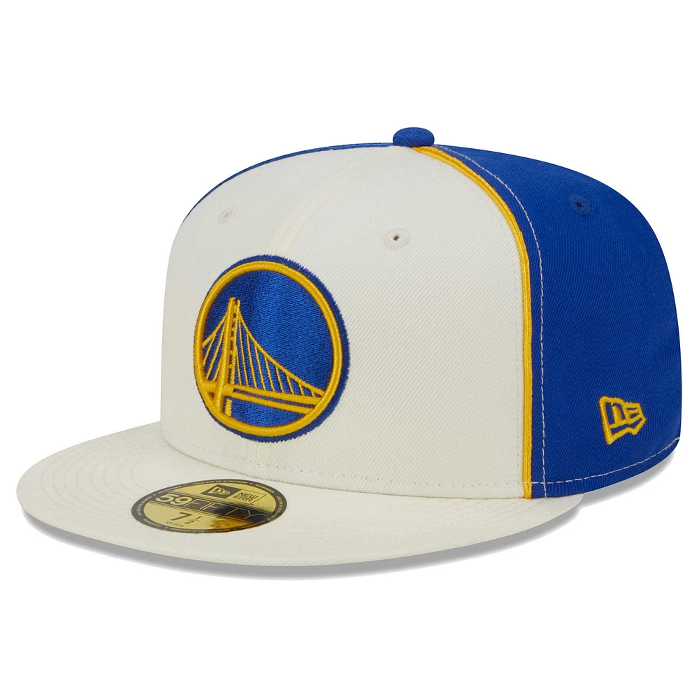 Men's New Era Cream Golden State Warriors Piped Pop Panel 59FIFTY Fitted Hat