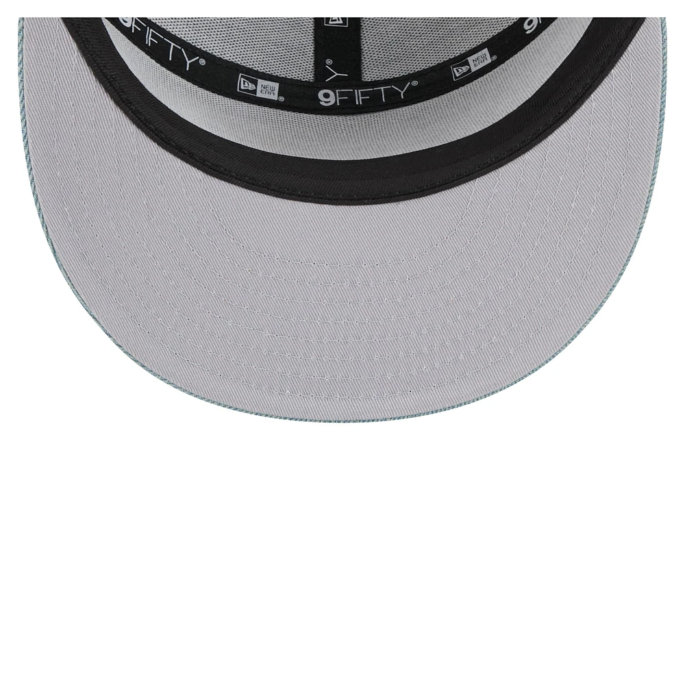 Men's New Era Golden State Warriors Adventure Denim Split Panel 9FIFTY Snapback Trucker Hat