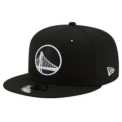 Men's New Era Golden State Warriors Black & White 9FIFTY Snapback Hat