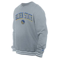 Men's New Era Gray Golden State Warriors Chenille Cross Over Pullover Sweatshirt