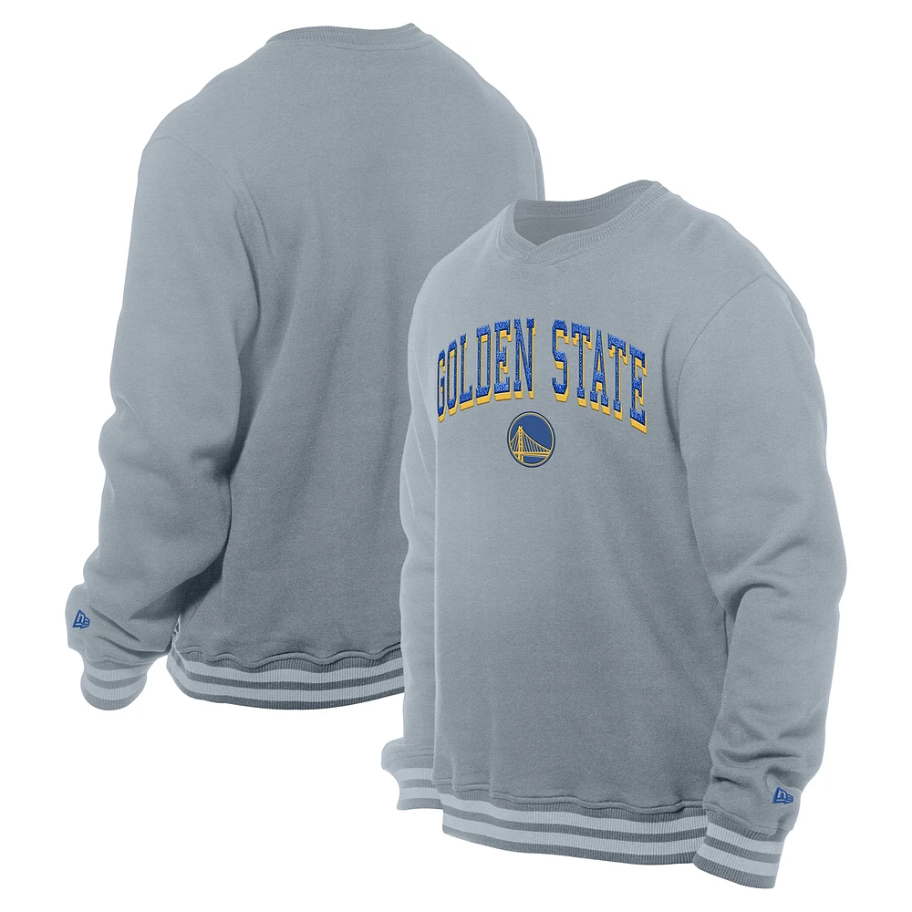 Sweat-shirt à capuche croisé en chenille Golden State Warriors gris New Era pour homme