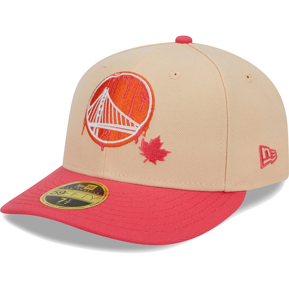 Casquette ajustée 59FIFTY New Era kaki/corail Golden State Warriors Drip Low Profile pour hommes