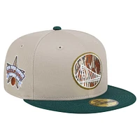 Men's New Era  Natural/Hunter Green Golden State Warriors Lifestyle Tree Bark 59FIFTY Fitted Hat