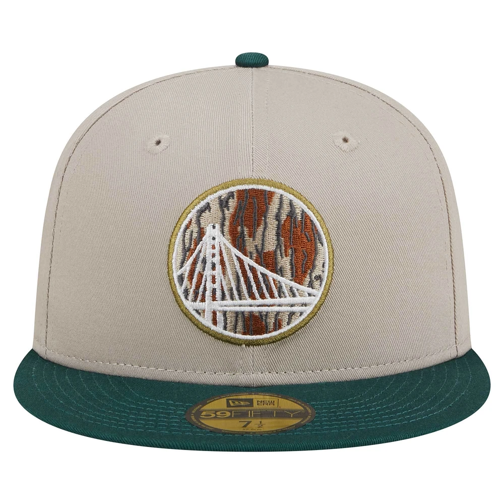 Men's New Era  Natural/Hunter Green Golden State Warriors Lifestyle Tree Bark 59FIFTY Fitted Hat