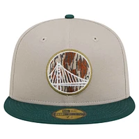 Men's New Era  Natural/Hunter Green Golden State Warriors Lifestyle Tree Bark 59FIFTY Fitted Hat