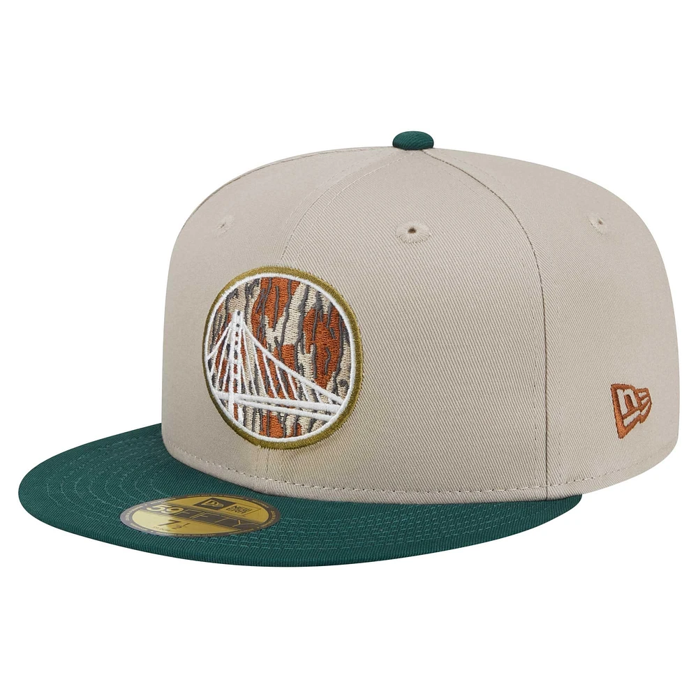 Men's New Era  Natural/Hunter Green Golden State Warriors Lifestyle Tree Bark 59FIFTY Fitted Hat