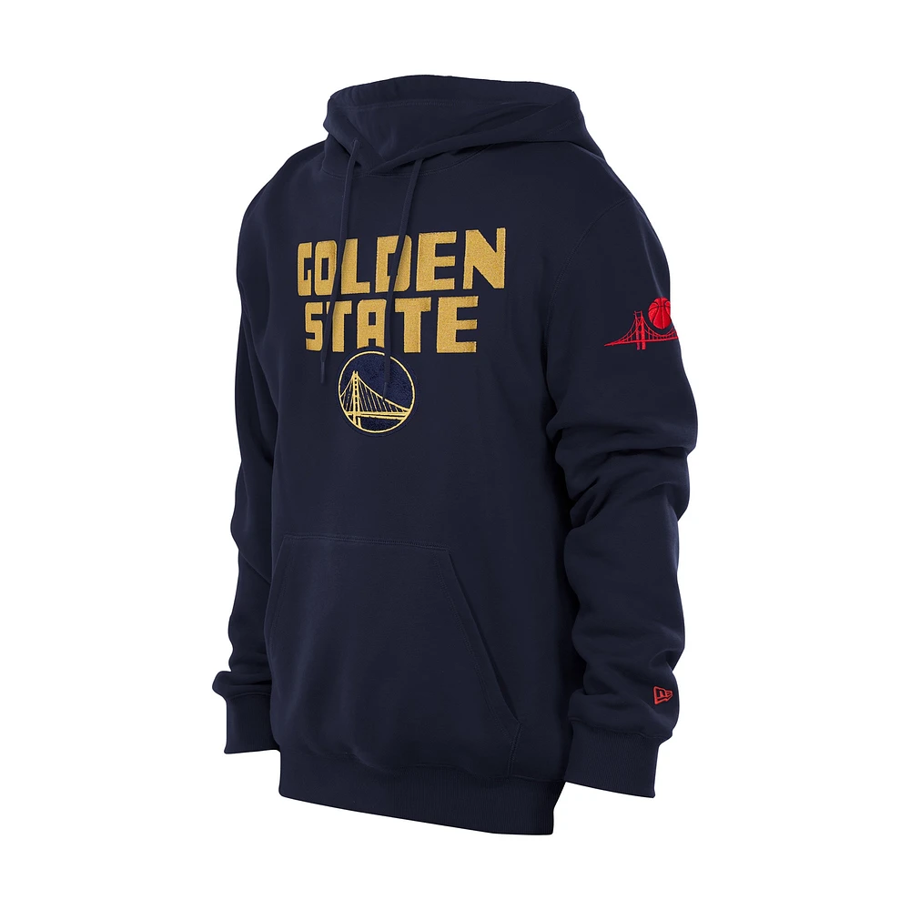 Men's New Era  Navy Golden State Warriors 2024/25 City Edition Chenille Heavyweight Pullover Hoodie