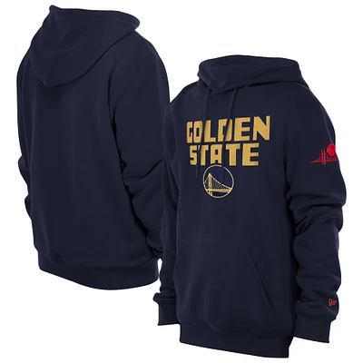 Men's New Era  Navy Golden State Warriors 2024/25 City Edition Chenille Heavyweight Pullover Hoodie