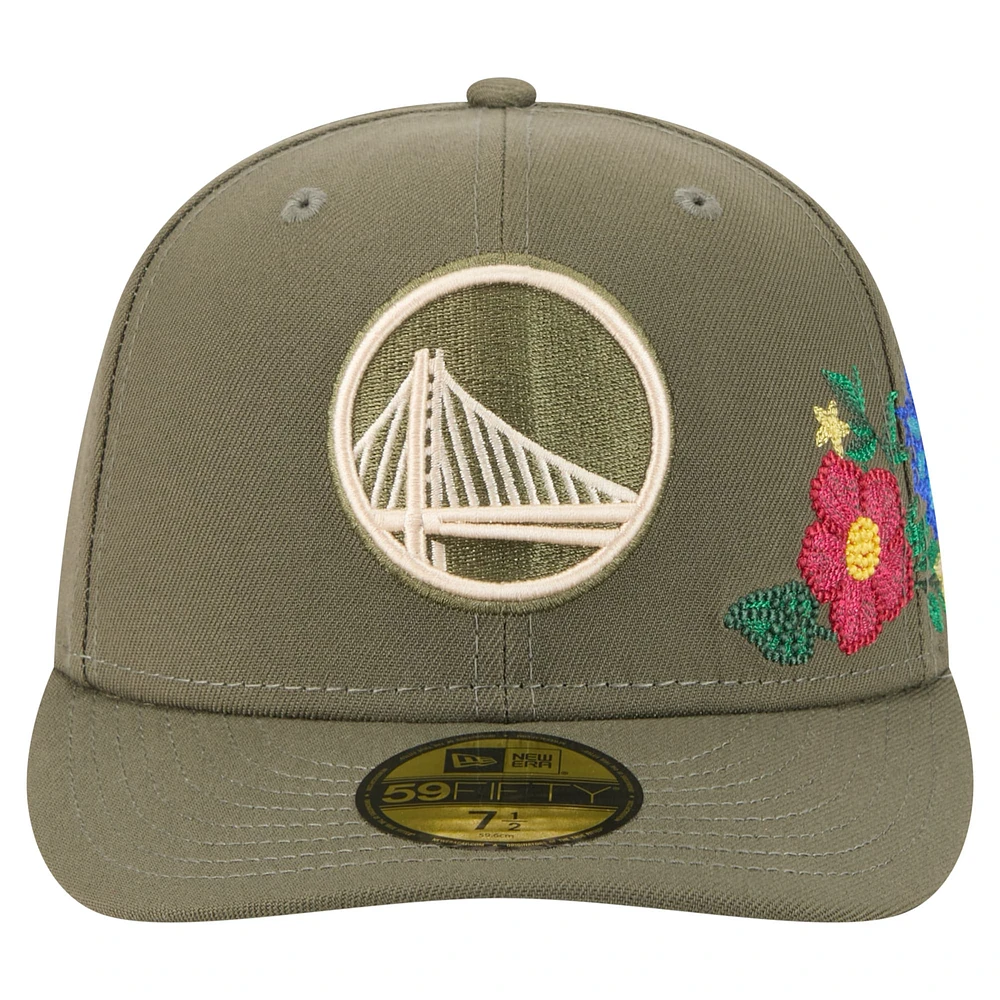 Casquette ajustée 59FIFTY Golden State Warriors pour homme New Era Olive à fleurs ton sur