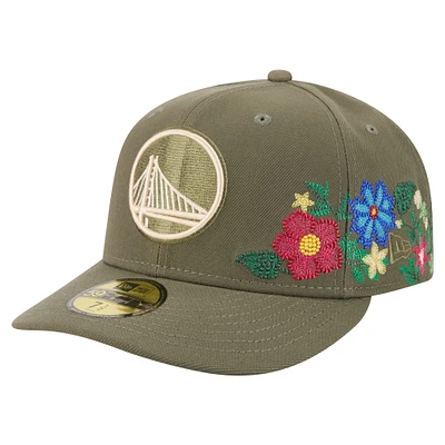 Casquette ajustée 59FIFTY Golden State Warriors pour homme New Era Olive à fleurs ton sur