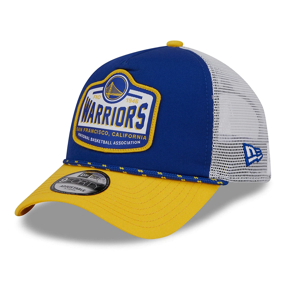 Casquette de camionneur A-Frame 9FORTY Royal/Gold Golden State Warriors New Era pour homme