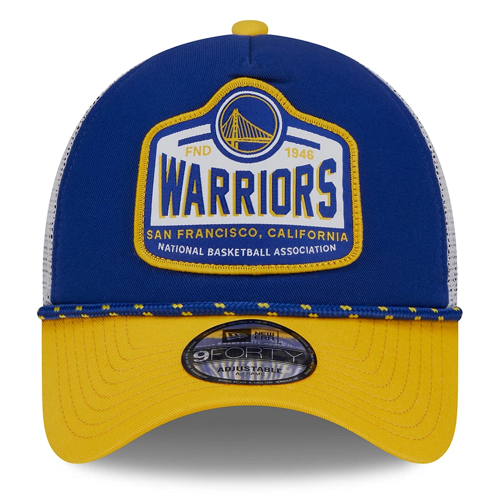 Casquette de camionneur A-Frame 9FORTY Royal/Gold Golden State Warriors New Era pour homme