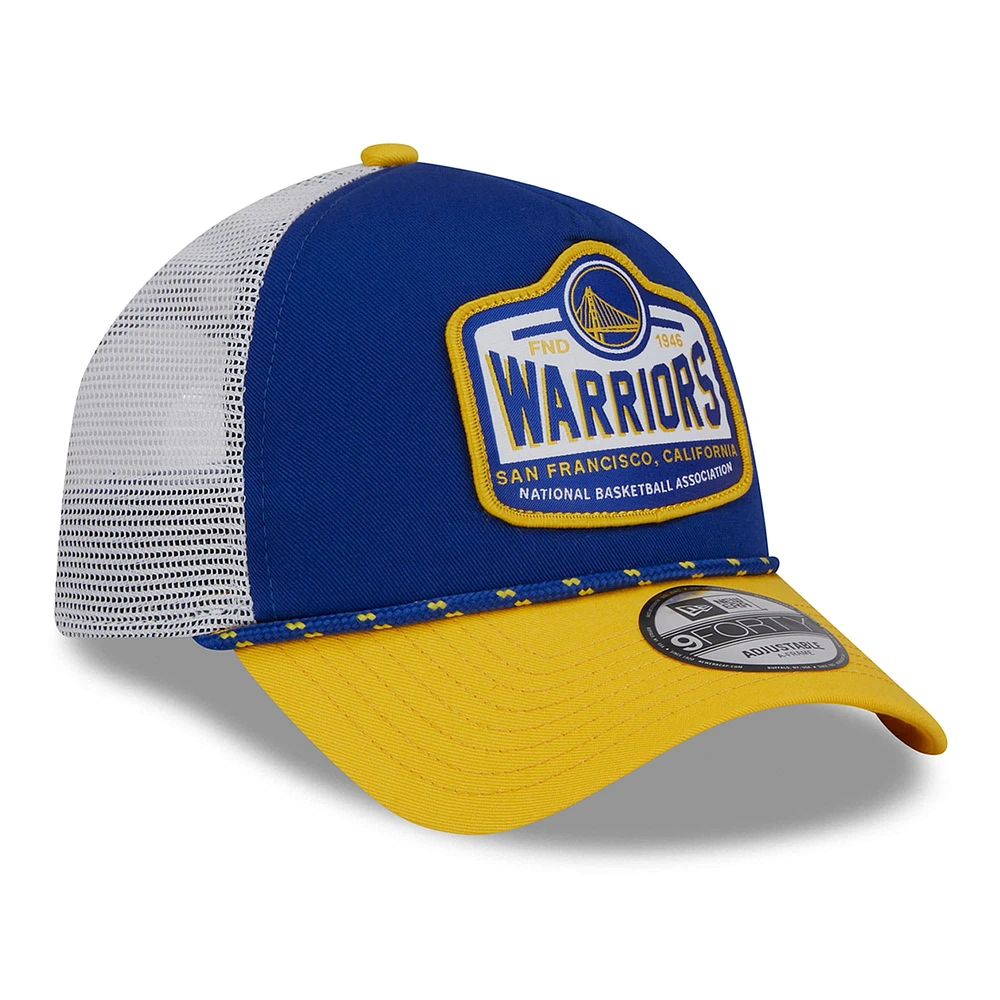 Casquette de camionneur A-Frame 9FORTY Royal/Gold Golden State Warriors New Era pour homme