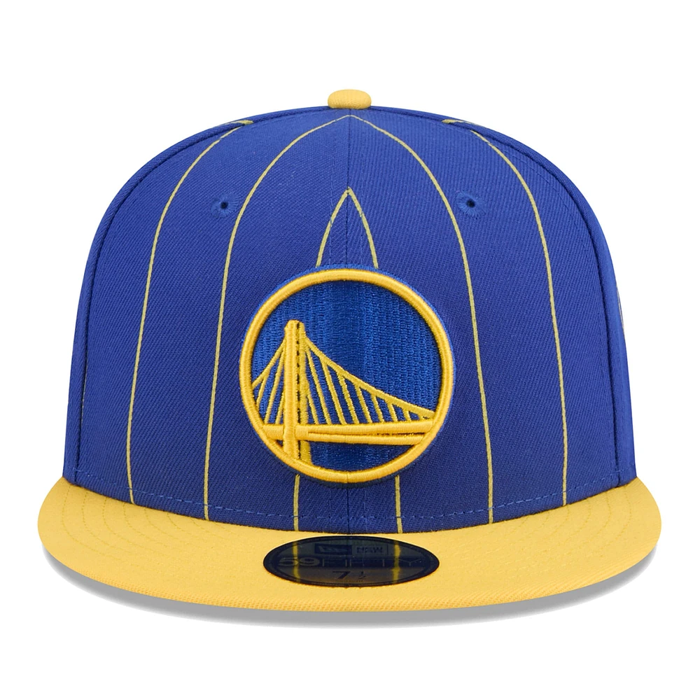 Men's New Era Royal/Gold Golden State Warriors Pinstripe Two-Tone 59FIFTY Fitted Hat