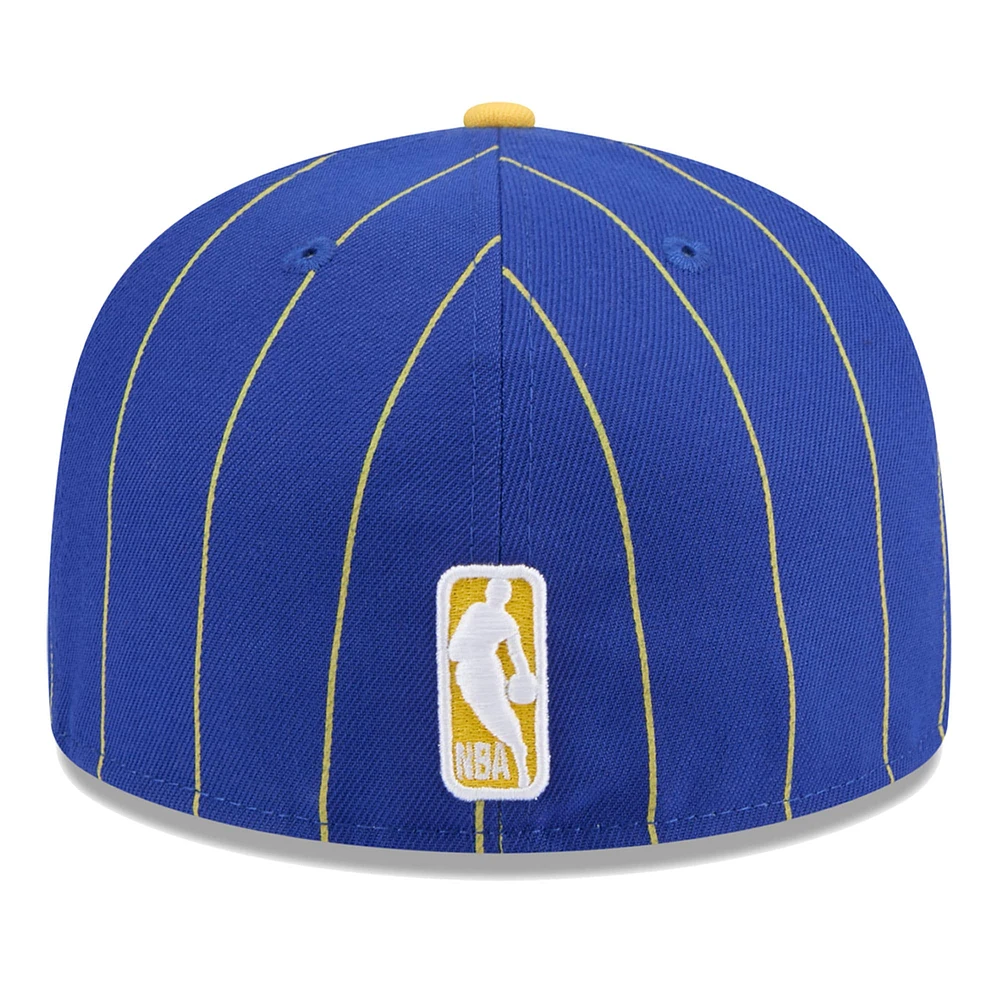 Men's New Era Royal/Gold Golden State Warriors Pinstripe Two-Tone 59FIFTY Fitted Hat