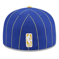 Men's New Era Royal/Gold Golden State Warriors Pinstripe Two-Tone 59FIFTY Fitted Hat