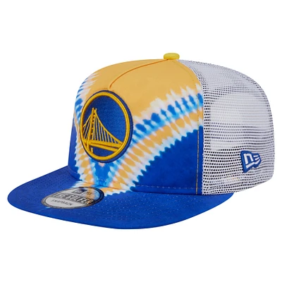Casquette de golf à visière rabattable New Era Royal/Gold Golden State Warriors pour homme