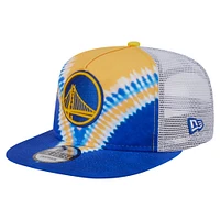 Casquette de golf à visière rabattable New Era Royal/Gold Golden State Warriors pour homme