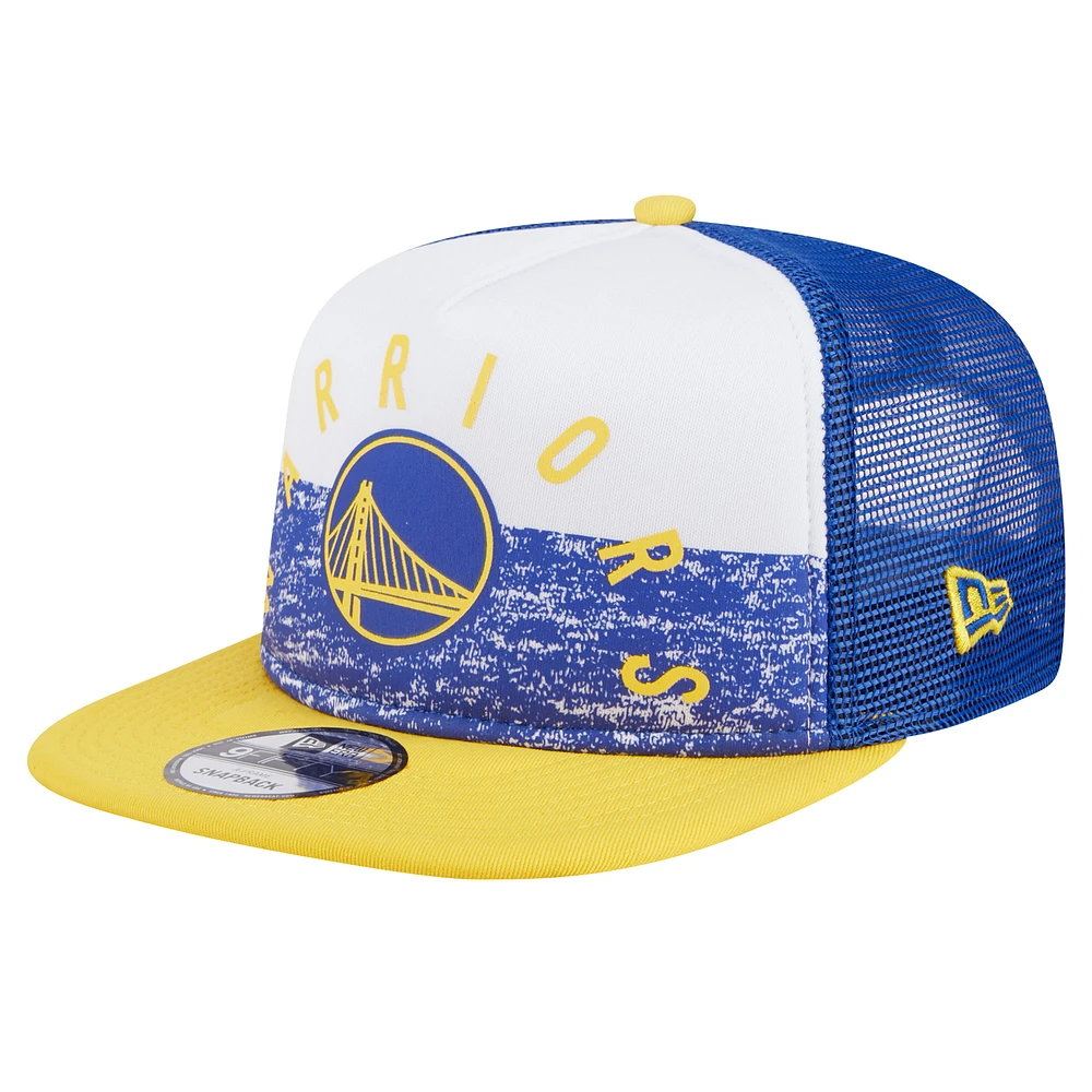 Men's New Era Royal Golden State Warriors Arch A-Frame Trucker 9FIFTY Snapback Hat