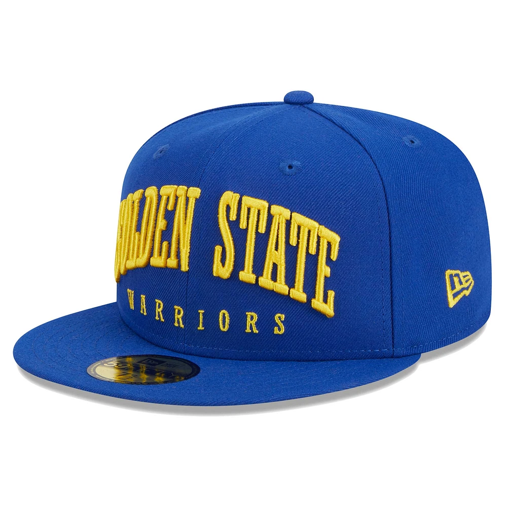 Men's New Era Royal Golden State Warriors Big Arch Text 59FIFTY Fitted Hat