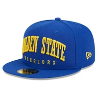 Men's New Era Royal Golden State Warriors Big Arch Text 59FIFTY Fitted Hat