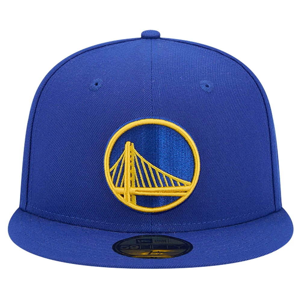 Casquette ajustée 59FIFTY avec applique en cuir New Era Royal Golden State Warriors Court Sport pour hommes