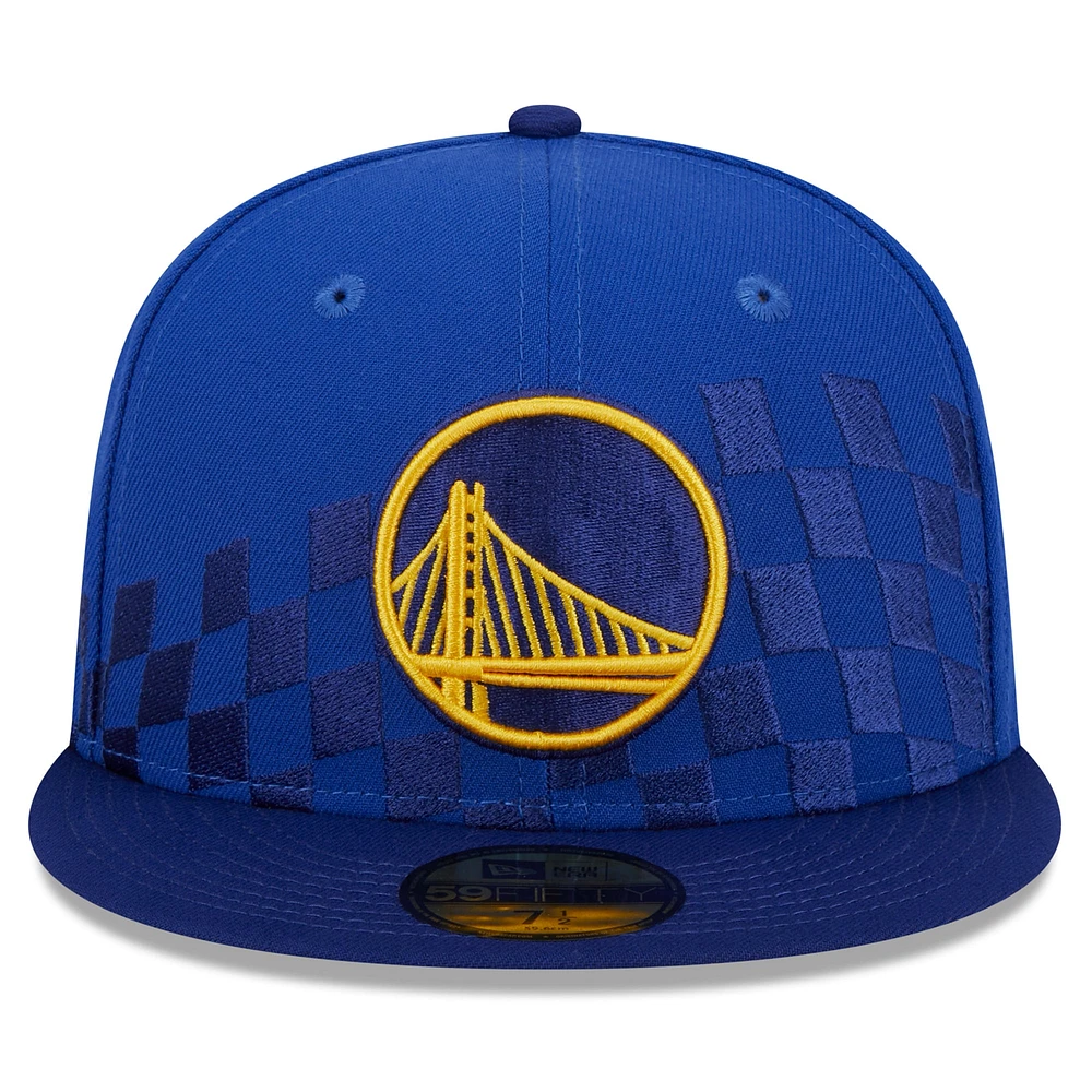 Casquette ajustée à damier 59FIFTY Crown New Era Royal Golden State Warriors Rally Drive pour homme