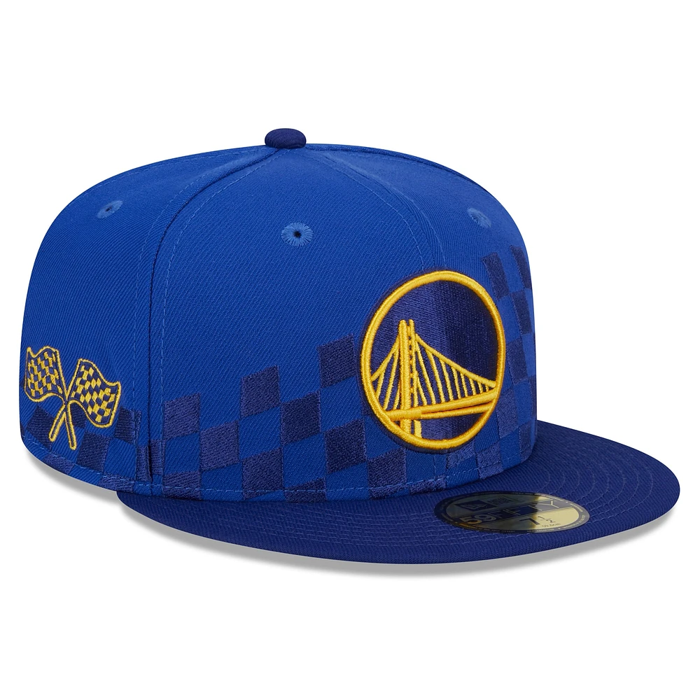 Casquette ajustée à damier 59FIFTY Crown New Era Royal Golden State Warriors Rally Drive pour homme