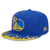 Casquette Snapback 9FIFTY Royal Golden State Warriors Rally Drive Flames New Era pour homme